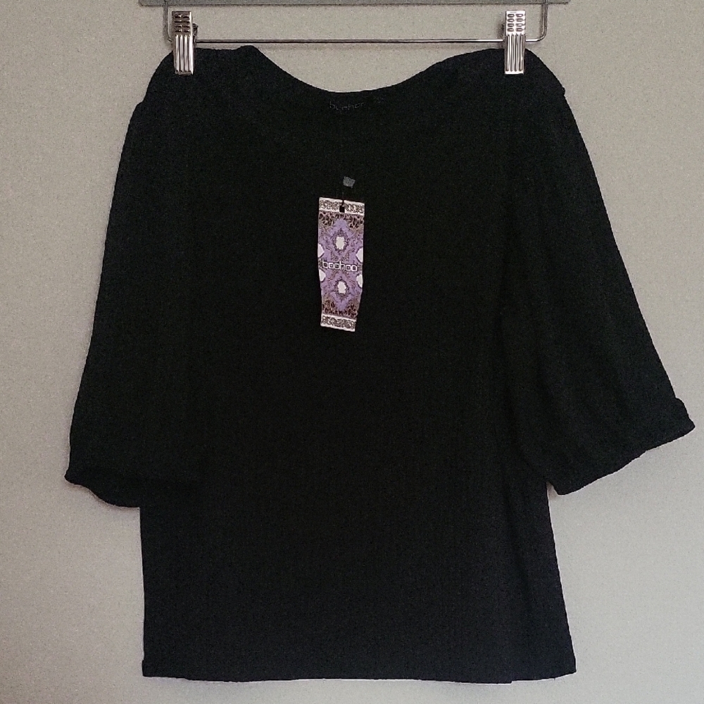Boohoo Black Ribbed Top Puff Shoulder